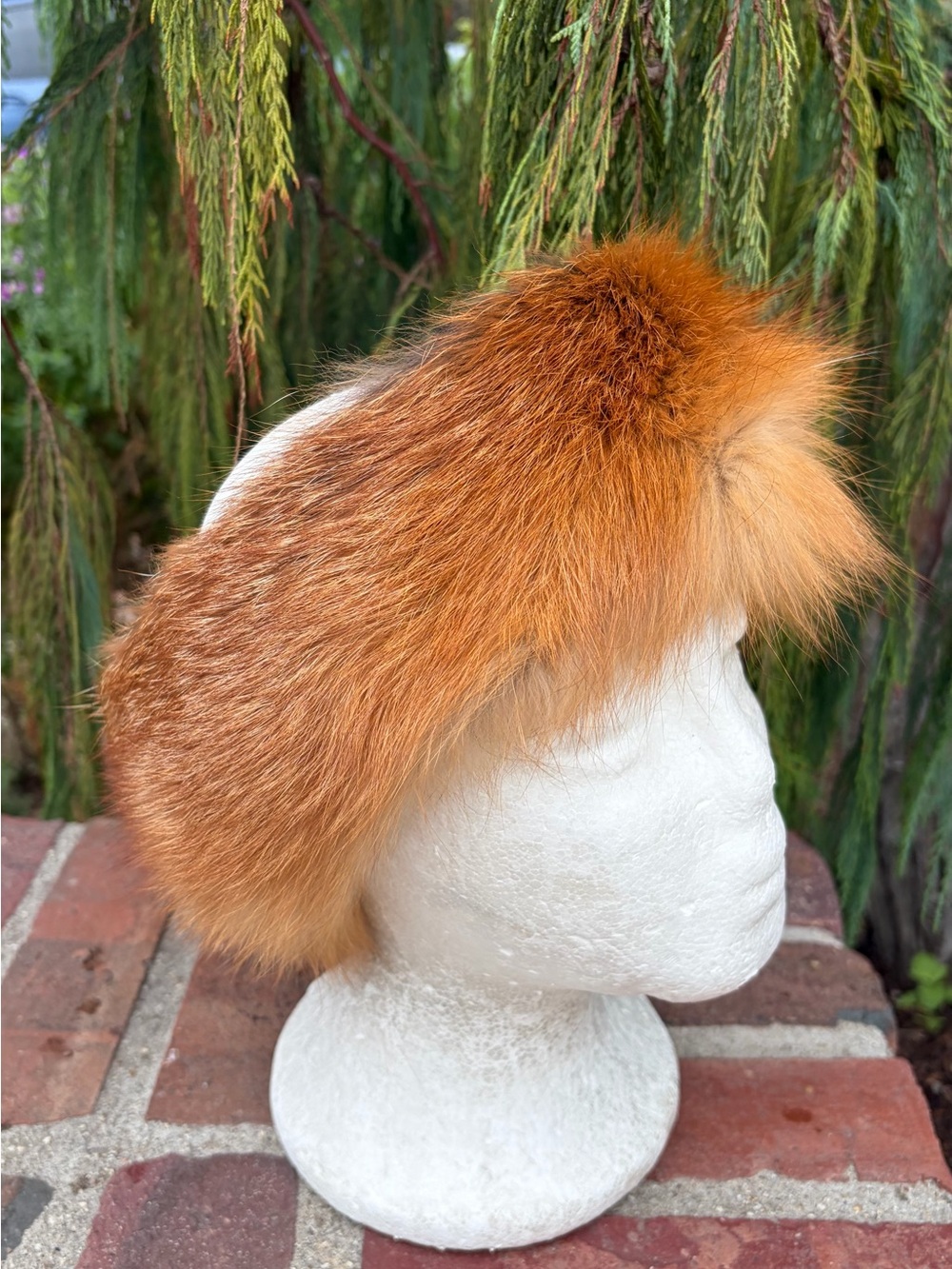 Red Fox Fur Headband Bohemian Hippie Velvet Lined Adjustable Never Worn
